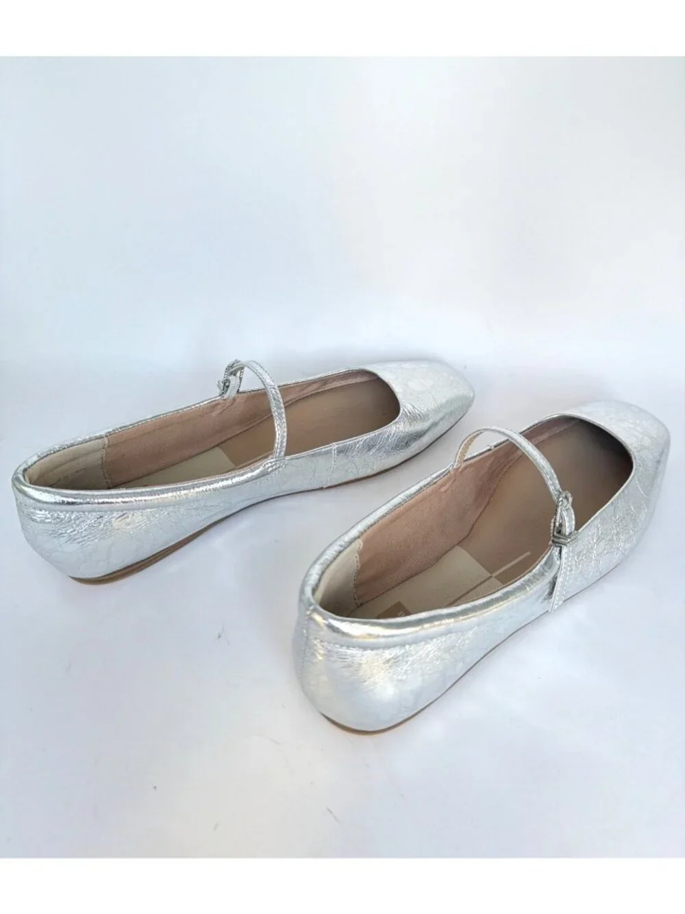 Dolce Vita Reyes Silver Distressed Leather Mary Jane Square-Toe Flats Size 6.5